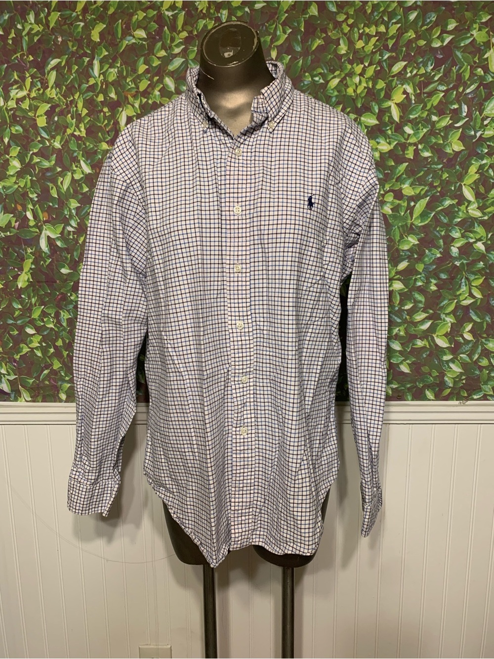 Ralph Lauren White and Blue Grid Button-Down Shirt
